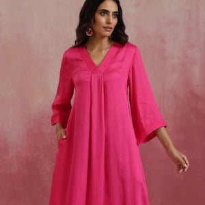 trueBrowns Pink Modal Boxpleat Kurta Set