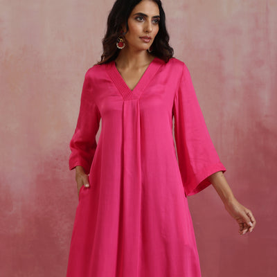 trueBrowns Pink Modal Boxpleat Kurta Set