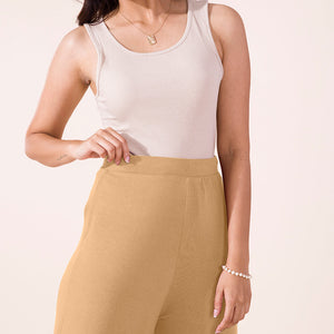 Women Solid Wheat Viscose Mid Rise Knit Palazzos