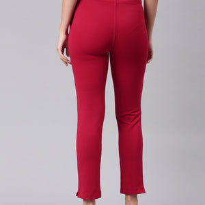 Women Solid Dark Red Mid Rise Smart Fit Kurti Pant