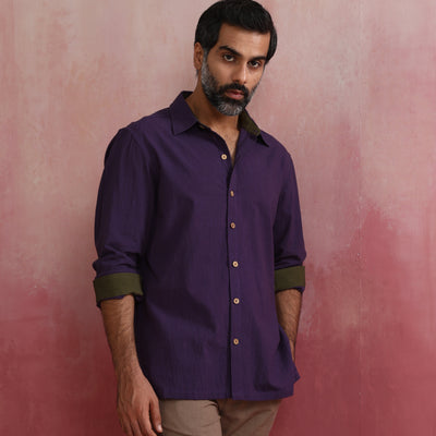 trueBrowns Men's Purple Cotton Shirt