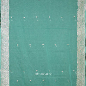 Aqua Blue Pure Khaddi Chiffon Banarasi Saree