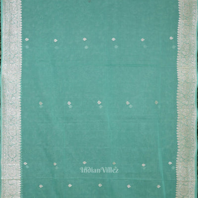 Aqua Blue Pure Khaddi Chiffon Banarasi Saree