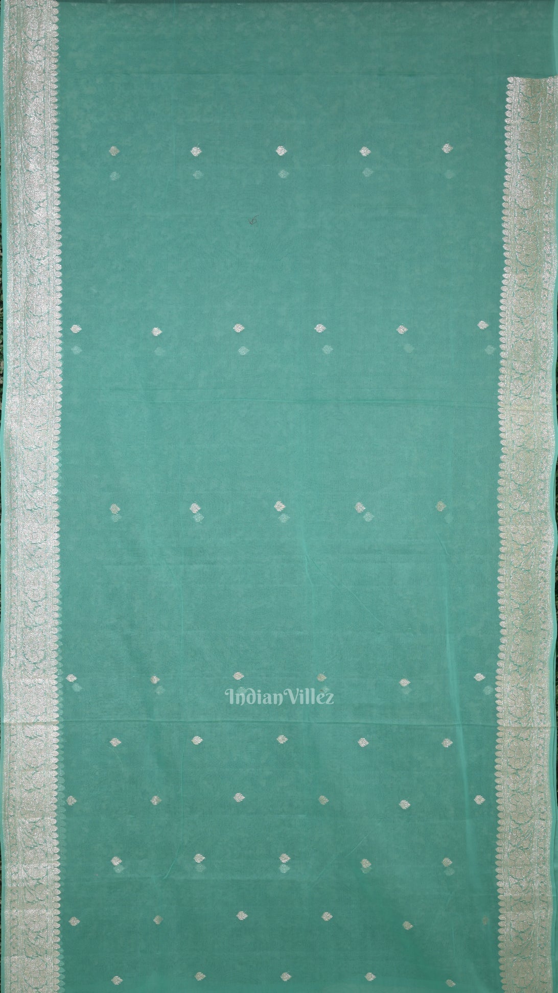 Aqua Blue Pure Khaddi Chiffon Banarasi Saree