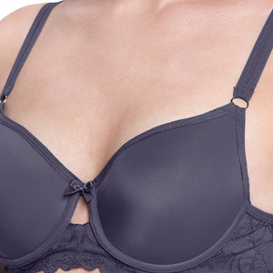Strappy Bliss Solid Padded wired Lace Bra - Graystone