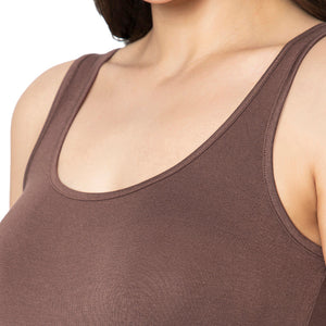 Broad Strapped Body Hugging Modal Vest - Cacao Nibs