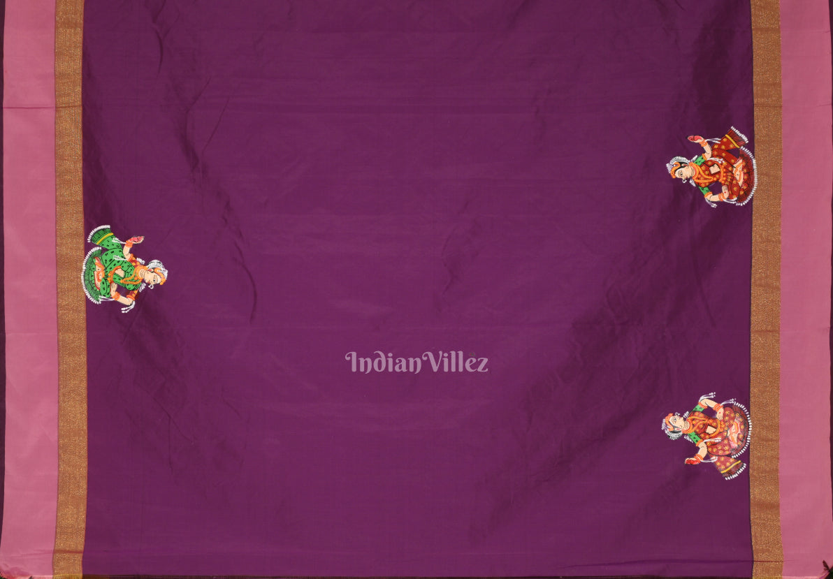 Magenta Pink Raja Doli Theme Hand-Painted Pattachitra Saree