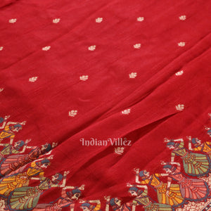 Deep Red Nartaki Theme Tussar Banarasi Handloom Silk Saree