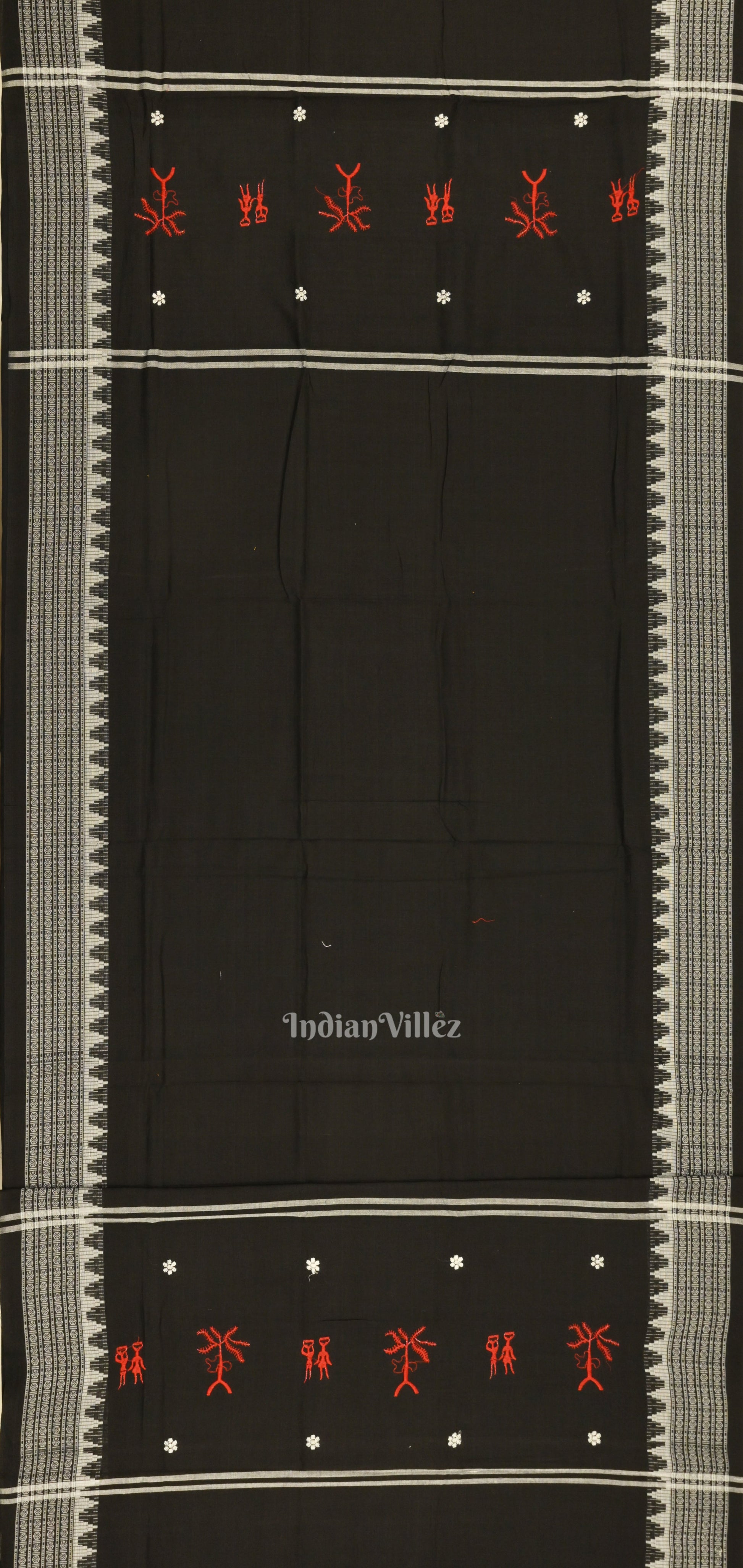 Red Black Tribal Design Sambalpuri Cotton Dress set with Dupatta