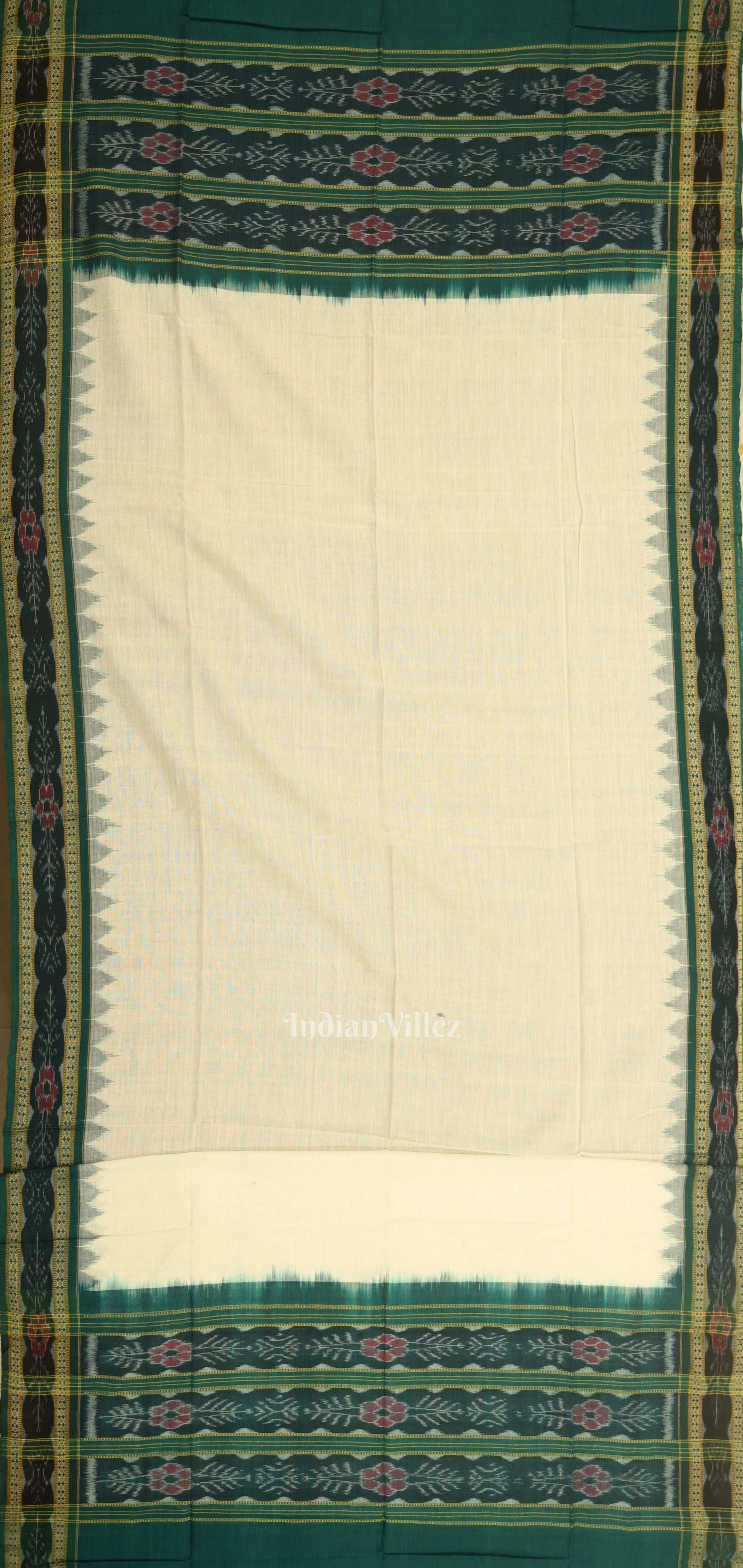Green White  Pasapali Odisha Ikat Sambalpuri Dress Set & Dupatta