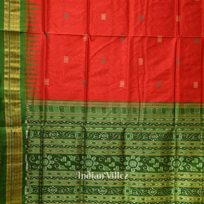 Red Green Bomkai With Tissue Border Odisha Ikat Silk Saree