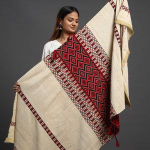 Beige - Assamese Gero Design Mising Eri Silk Handloom Shawl cum Stole
