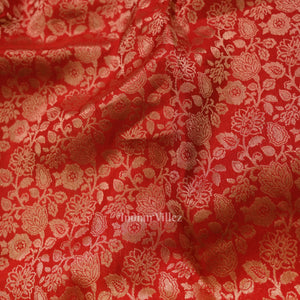 Cherry Red pure Kanjivaram Silk Saree with  Zari Brocade