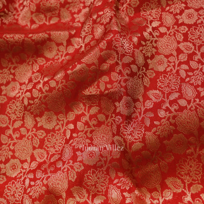 Cherry Red pure Kanjivaram Silk Saree with  Zari Brocade