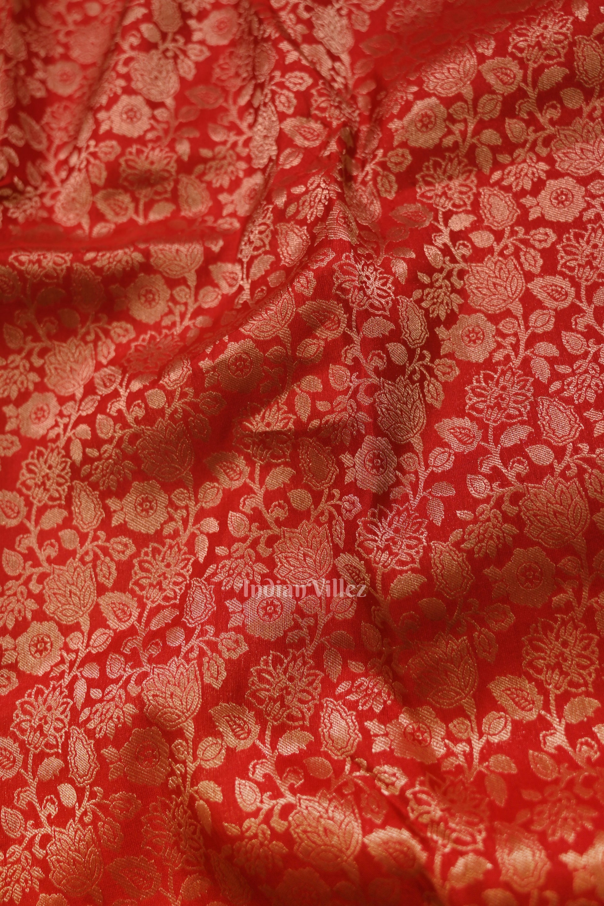 Cherry Red pure Kanjivaram Silk Saree with  Zari Brocade