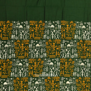 Dark Green Yellow Tribal Design  Sambalpuri Cotton Dress set with Dupatta