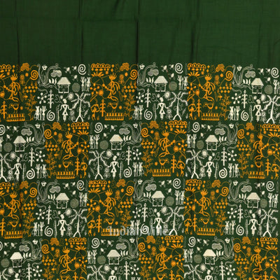 Dark Green Yellow Tribal Design  Sambalpuri Cotton Dress set with Dupatta