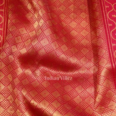Orange with Rani Pink Kora Organza Banarasi  Saree