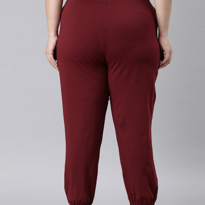 Women Solid Maroon Mid Rise Casual Joggers
