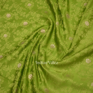 Parrot Green Soft Pure Mashru Satin Silk Banarasi Saree