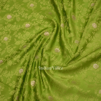 Parrot Green Soft Pure Mashru Satin Silk Banarasi Saree