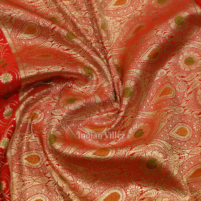 Exclusive Pure Red Bridal Meenakari Pure Mashru Satin Silk Banarasi Saree