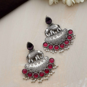 trueBrowns Silver Tone Elephant Dangle Earrings