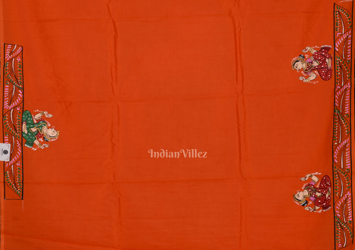 Orange Konark Chakra Nartaki Hand-Painted Pattachitra Saree