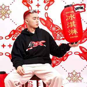 Icecream | KIRIGAMI RUNNING DOG FLOCK HOODIE  { BLACK