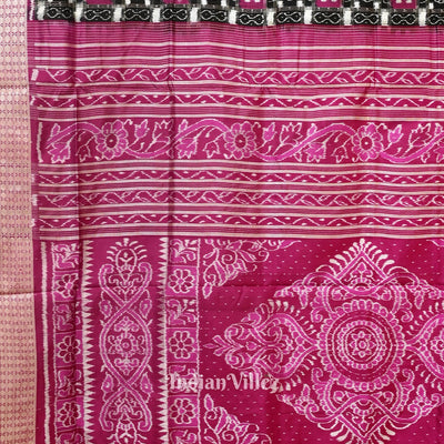 Black Rani Pink Pasapali Theme Sambalpuri Silk Saree