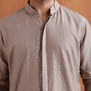 trueBrowns Men's Beige Cotton Dobby Kurta