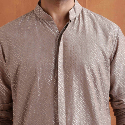 trueBrowns Men's Beige Cotton Dobby Kurta