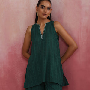 trueBrowns Dark Green Cotton Dobby Co-ord set