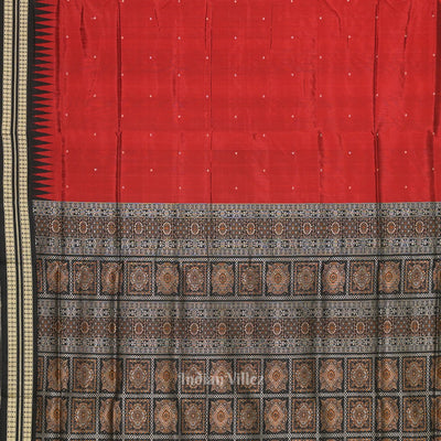 Deep Maroon Single Butta Design Bomkai Sambalpuri Silk Saree