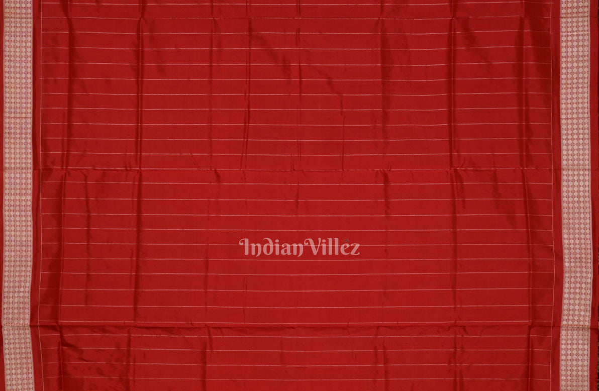 Orange Red Konark Theme Odisha Ikat Sambalpuri Silk Saree