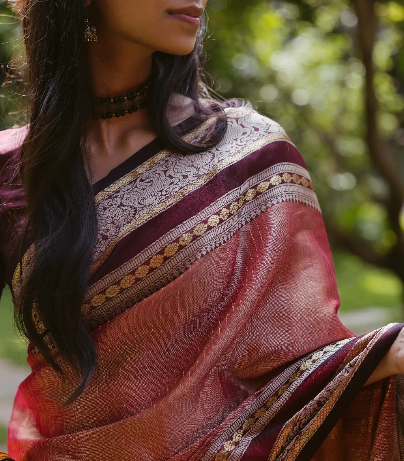 Dusty Pink Tissue Handloom Silk Cotton Saree With Zari Stripes