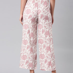 Women Medium Pinks Viscose Mid Rise Printed Palazzo