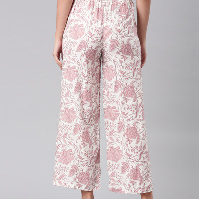 Women Medium Pinks Viscose Mid Rise Printed Palazzo