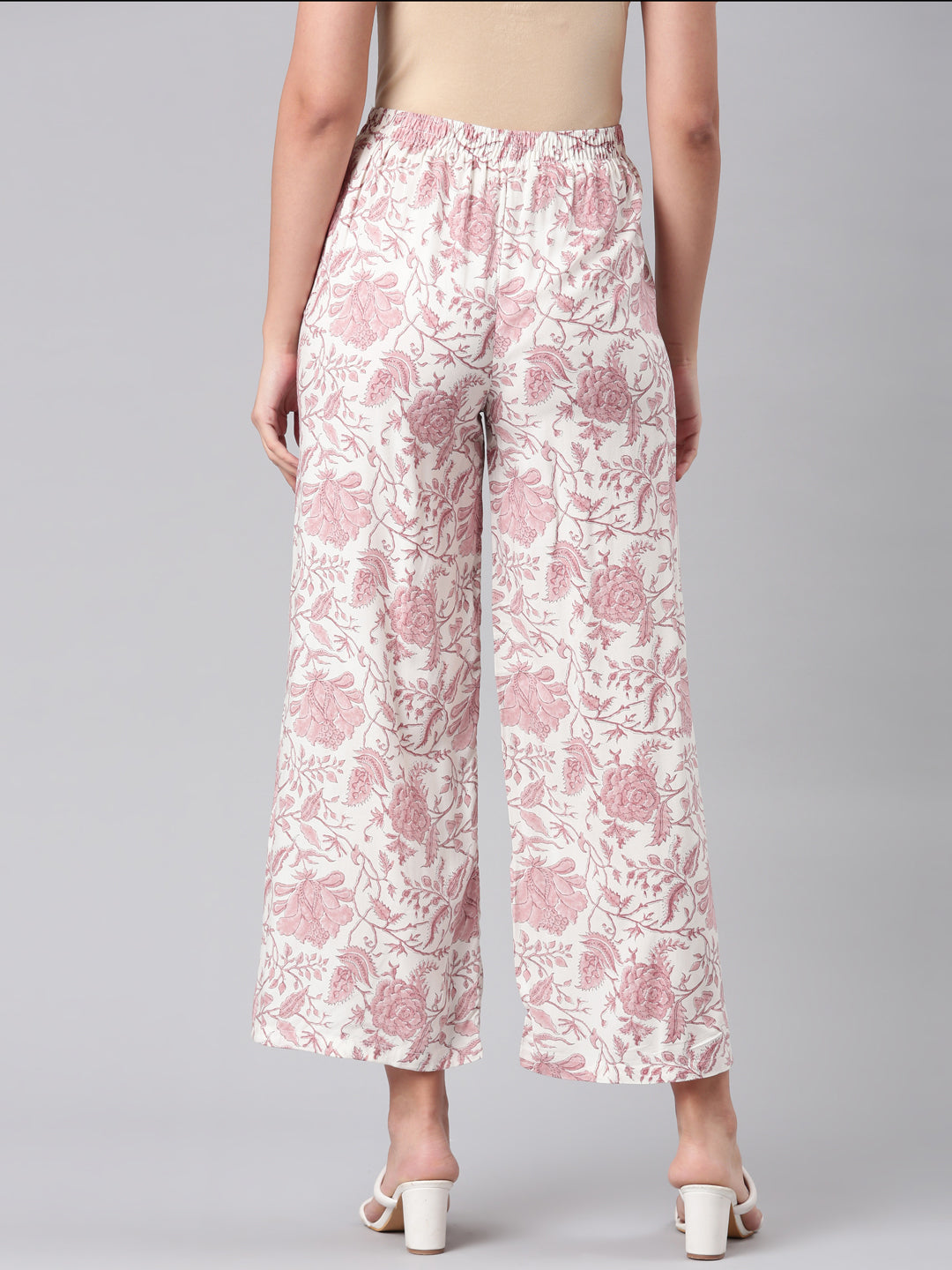 Women Medium Pinks Viscose Mid Rise Printed Palazzo