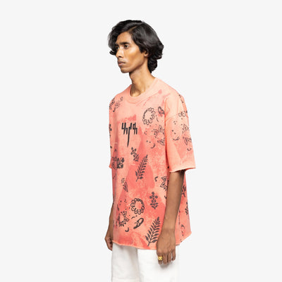 F A R A K | CORAL BLOCK PRINTED T-SHIRT { PINK/PINK