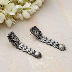 trueBrowns Silver Tone Flamingo Dangle Earrings