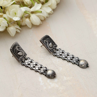 trueBrowns Silver Tone Flamingo Dangle Earrings