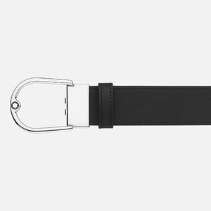 Mont Blanc, Horseshoe buckle printed black/plain black 35mm reversible leather belt
