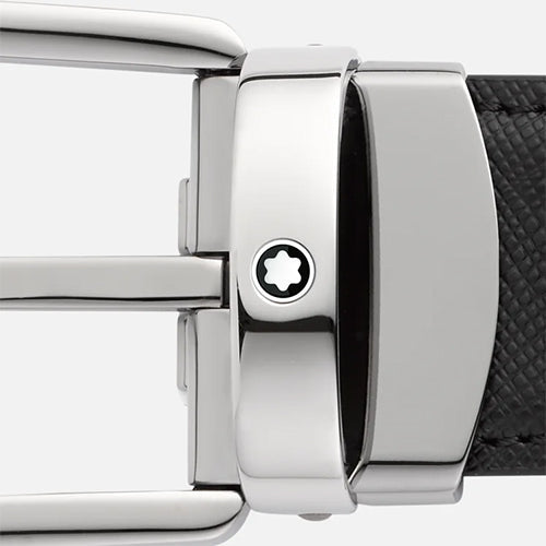 Mont Blanc, Horseshoe buckle black/blue 30 mm reversible leather belt