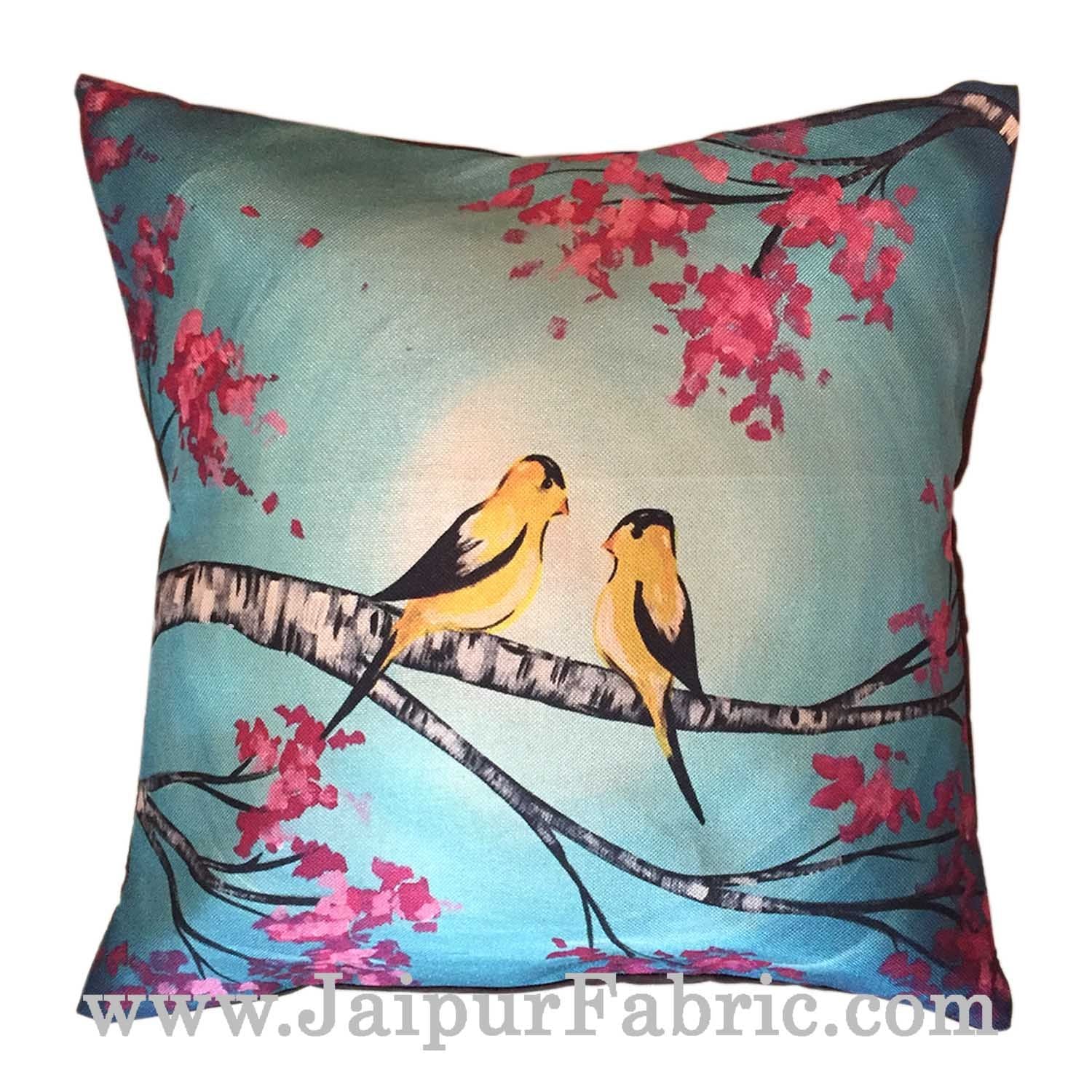 Jute Cushion Cover Digital Love Birds