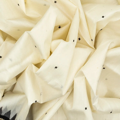 White Handloom Orissa Silk Saree With Button Buttas