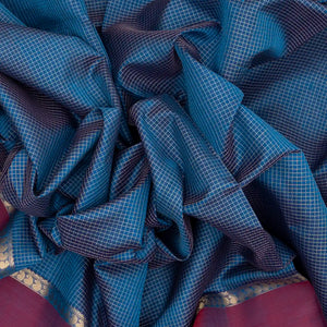 Blue Handloom Silk Cotton Saree With Checks