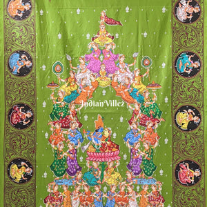 Parrot Green Kandarpa Rath Hand-painted Pattachitra Saree