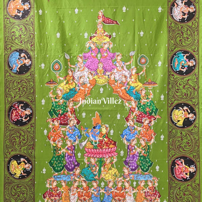 Parrot Green Kandarpa Rath Hand-painted Pattachitra Saree