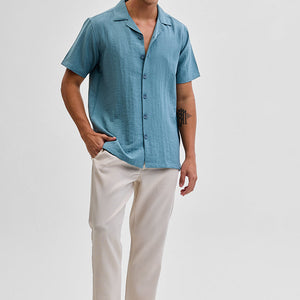 Light Blue Box Fit Linen Blend Shirt